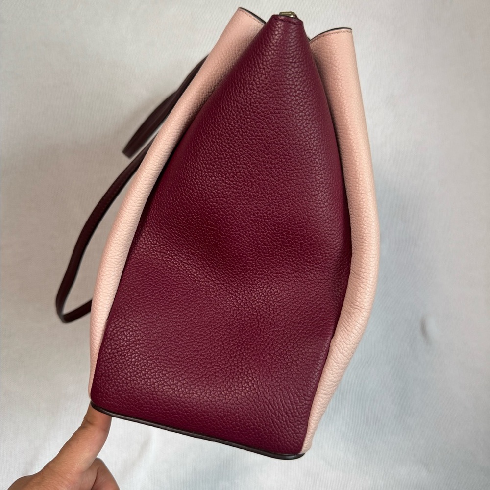 Kate Spade Monet Large Compartment Tote – Leather Pink Burgundy Shoulder Bag - Picture 6 of 17